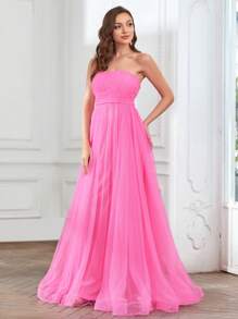 Nếp gấp Phần Ngực Lưới Ống Ăn mặc trang trọng - Hồng - Xem 4