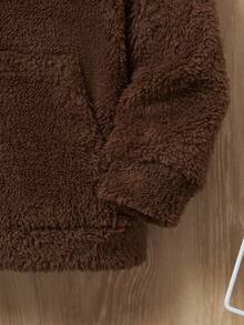 SHEIN 男童字母贴布袋鼠口袋3D耳朵设计泰迪熊卫衣 - 咖啡棕 - 查看 4