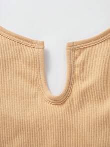 Plus Ribbed Notched Lingerie Set - Apricot - View 5