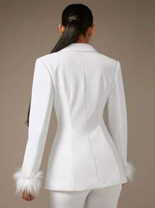 SHEIN BAE Fuzzy Cuff Double Breasted Blazer In Fall/Winter - White - View 5