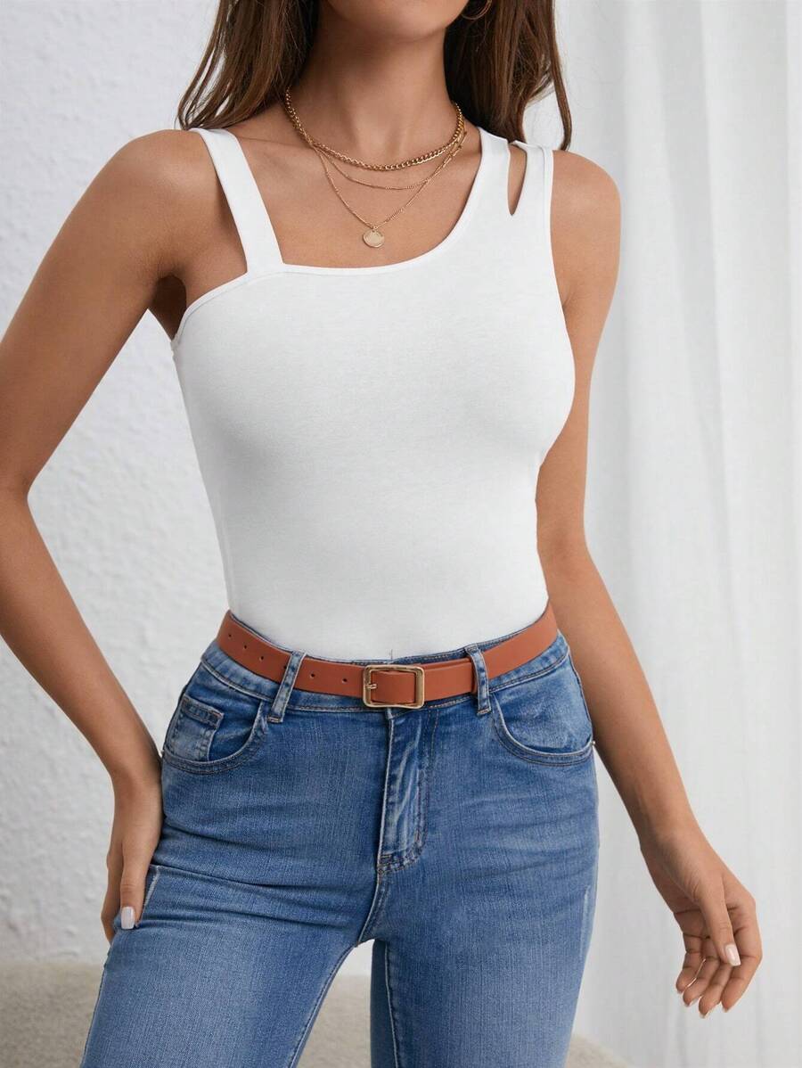 SHEIN Essnce Top unicolor de cuello asimétrico con abertura - Blanco - Ver 1