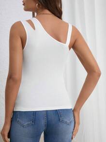 SHEIN Essnce Top unicolor de cuello asimétrico con abertura - Blanco - Ver 2