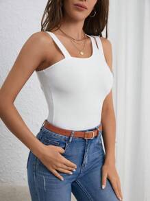 SHEIN Essnce Top unicolor de cuello asimétrico con abertura - Blanco - Ver 3