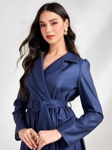 Seusyu 漸層西裝領繫腰帶連衣裙 - 藏蓝色 - 查看 5