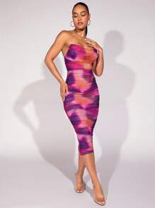 Silquee 紮染褶邊抹胸緊身連衣裙 - 彩色 - 查看 5