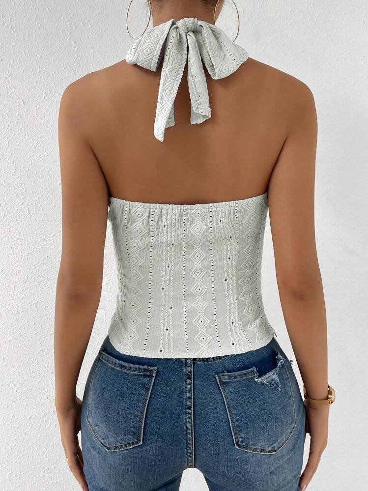 SHEIN Unity Top unicolor de cuello halter de espalda abierta - Blanco - Añade 3