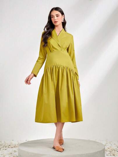 Modelyn Solid Plicated Detail Dress