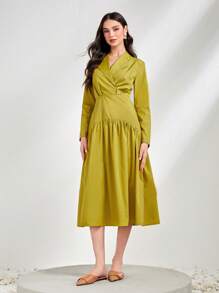 Mulvari Solid Plicated Detail Dress