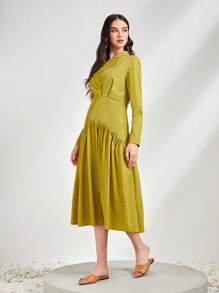 Mulvari Solid Plicated Detail Dress