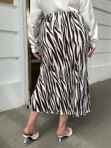 SHEIN Privé Hơn In hoa văn ngựa vằn Chân Váy xếp ly - Nhiều màu - Xem 2