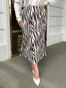 SHEIN Privé Hơn In hoa văn ngựa vằn Chân Váy xếp ly - Nhiều màu - Xem 5