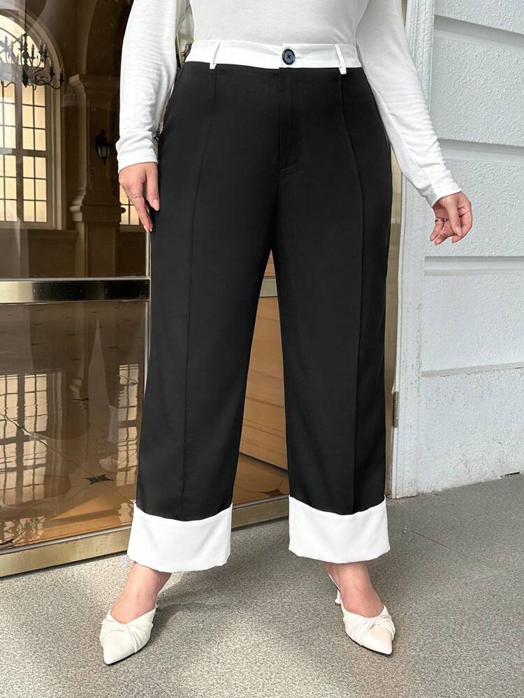 Plus Contrast Panel Roll Up Hem Suit Pants