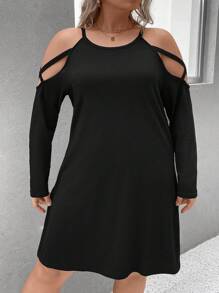 SHEIN LUNE Plus Cold Shoulder Dress - Black - View 3