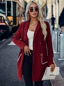 SHEIN Clasi 撞色鑲邊雙排扣雙口袋西裝外套