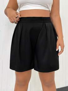 Flirla Plus Plicated Detail Shorts - Black - View 1
