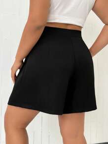Flirla Plus Plicated Detail Shorts - Black - View 3