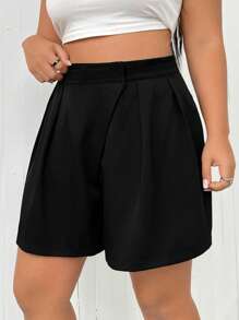 Flirla Plus Plicated Detail Shorts - Black - View 5