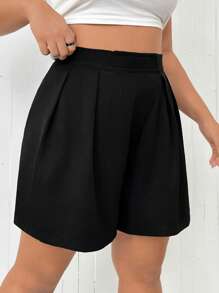 Flirla Plus Plicated Detail Shorts - Black - View 6