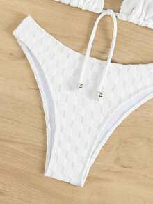 Tie Back Halter Triangle Bikini Set - White - View 4
