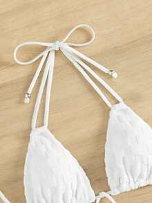 Tie Back Halter Triangle Bikini Set - White - View 5