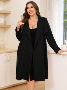 SHEIN Essnce Plus Letter Graphic Two Tone Belted Trench Coat - Multicolor - View 6