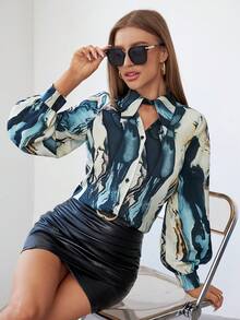 SHEIN Privé Áo sơ mi nữ Cắt ra Nút phía trước Tất cả trên in Giải trí - Nhiều màu - Xem 4