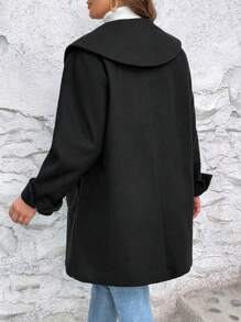 SHEIN LUNE Plus Sailor Collar Dual Pocket Overcoat - Black - View 2