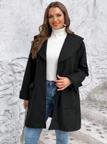 SHEIN LUNE Plus Sailor Collar Dual Pocket Overcoat - Black - View 3