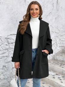 SHEIN LUNE Plus Sailor Collar Dual Pocket Overcoat - Black - View 5