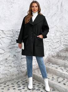 SHEIN LUNE Plus Sailor Collar Dual Pocket Overcoat - Black - View 6