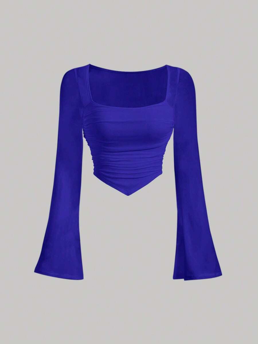 SHEIN MOD 方領荷葉袖褶邊手帕下擺T恤