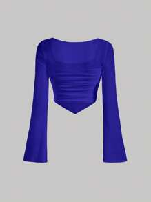 SHEIN MOD 方領荷葉袖褶邊手帕下擺T恤