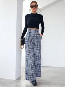 Firerie 格子印花鈕扣細節西裝褲 - 藍色 - 查看 7