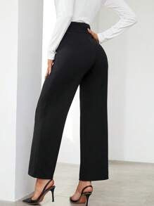 SHEIN Privé Cao eo Chi tiết dây kéo Quần ống rộng - màu đen - Xem 2