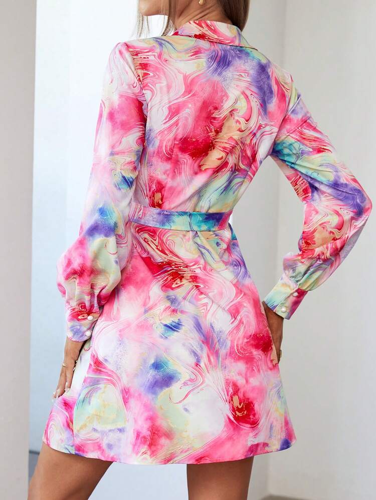 Tie Dye Knot Side Wrap Dress