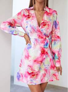 SHEIN Privé Wickelkleid mit Batik, seitlichem Knoten, - Verschiedenfarbig - Übersicht 3