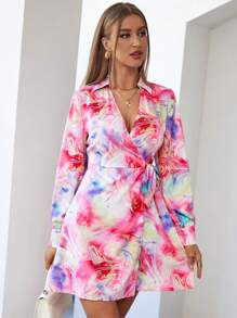 SHEIN Privé Wickelkleid mit Batik, seitlichem Knoten, - Verschiedenfarbig - Übersicht 5