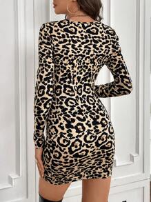 SHEIN Privé Leopard Print Bodycon Dress - Multicolor - View 2