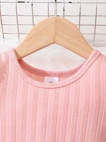 SHEIN Cô Gái Trẻ Ống tay áo Đồ đan Ribbed Đầm Với thắt lưng - Hồng - Xem 3