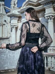 ROMWE Goth Mùa vụ Lưới Áo Không có áo Top Cami - màu đen - Xem 2