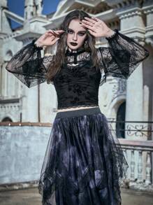 ROMWE Goth Mùa vụ Lưới Áo Không có áo Top Cami - màu đen - Xem 4