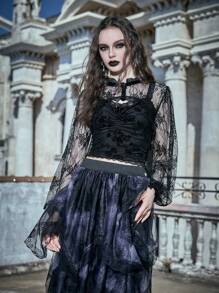 ROMWE Goth Mùa vụ Lưới Áo Không có áo Top Cami - màu đen - Xem 6