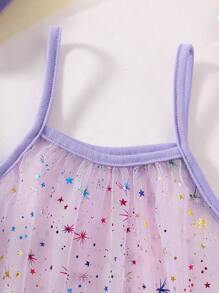 SHEIN Cô Gái Trẻ In Ngân hà Lưới Xù Hoa Sen Đầm & Váy  thun Chất rắn - Màu tím hoa cà - Xem 6