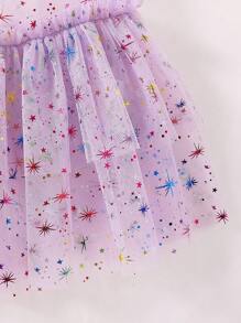 SHEIN Cô Gái Trẻ In Ngân hà Lưới Xù Hoa Sen Đầm & Váy  thun Chất rắn - Màu tím hoa cà - Xem 7