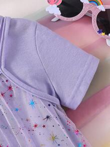 SHEIN Cô Gái Trẻ In Ngân hà Lưới Xù Hoa Sen Đầm & Váy  thun Chất rắn - Màu tím hoa cà - Xem 8