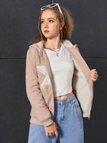 青少年女孩星星圖案拉鏈開襟連帽夾克