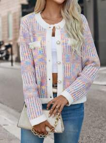 SHEIN Essnce 段染落肩袖拼接邊前紐扣開襟衫 - 彩色 - 查看 3