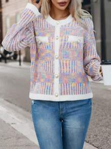 SHEIN Essnce 段染落肩袖拼接邊前紐扣開襟衫 - 彩色 - 查看 5