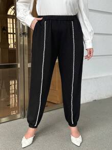 SHEIN Essnce Plus Slant Pocket Sweatpants - Black - View 1