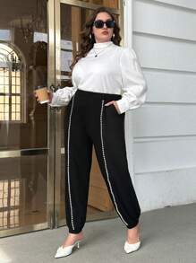 SHEIN Essnce Plus Slant Pocket Sweatpants - Black - View 4